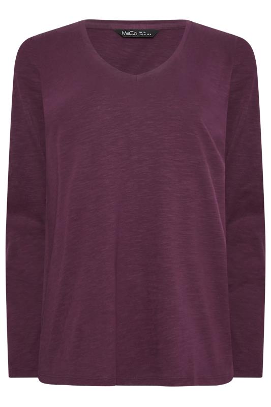 M&Co Purple V-Neck Long Sleeve Cotton Blend T-Shirt | M&Co 6