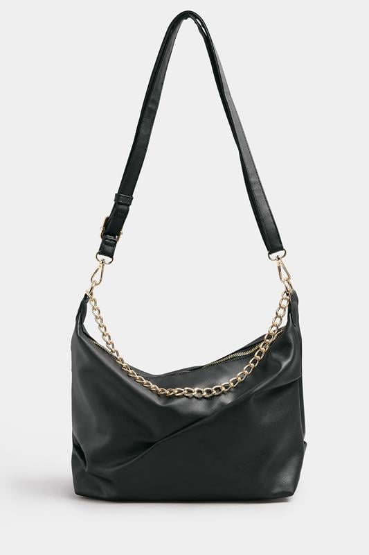 Black Ruched Chain Detail Shoulder Bag