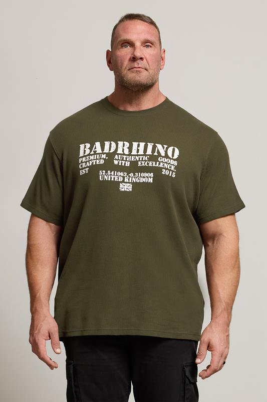 BadRhino Big & Tall Khaki Green Military Waffle Texture T-Shirt | BadRhino 2