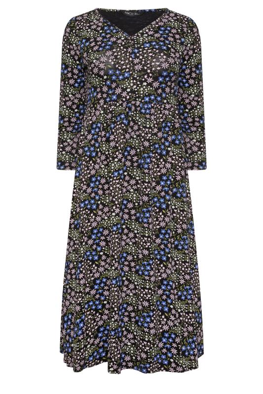 M&Co Petite Black Ditsy Floral Print Midi Dress | M&Co 5