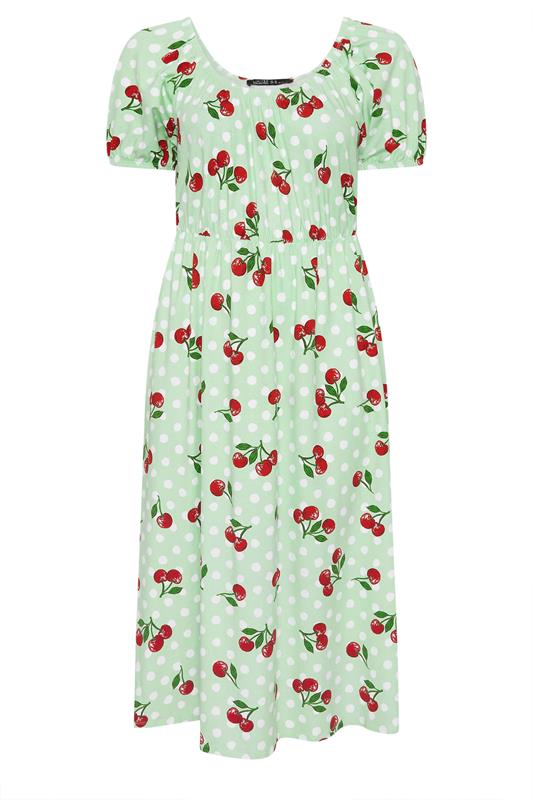 LIMITED COLLECTION Plus Size Green Cherry Gingham Bardot Dress | Yours Clothing 5