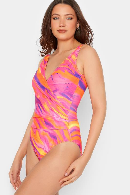 LTS Tall Women's Bright Pink Marble Print Wrap Swimsuit | Long Tall Sally 5