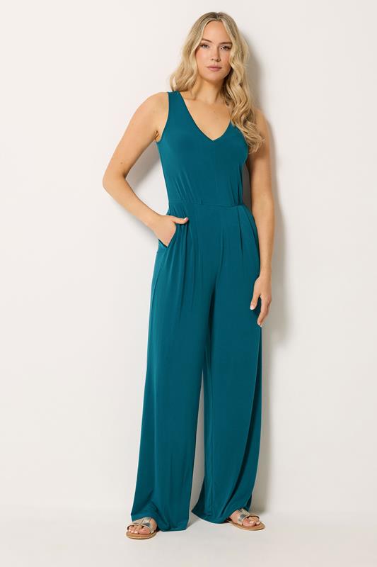  LTS Tall Teal Blue V-Neck Wide Leg Jumpsuit