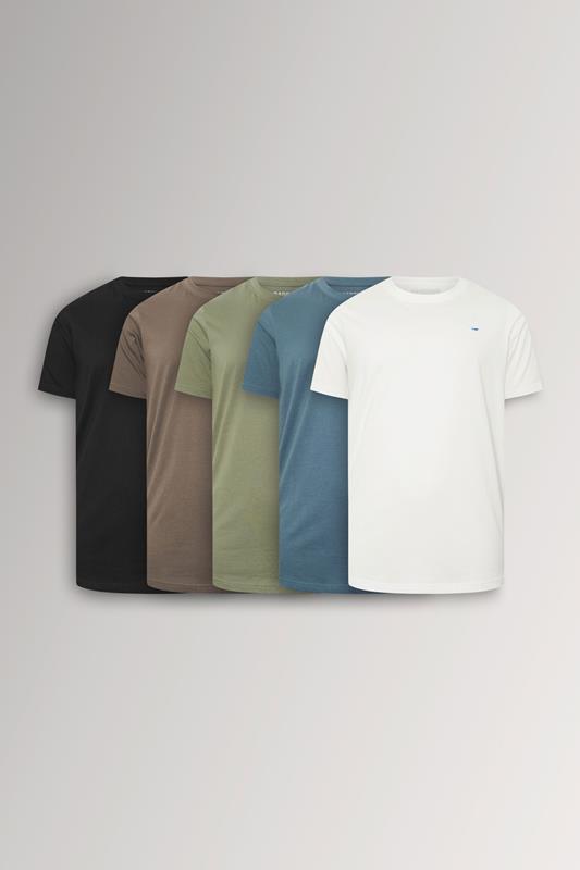 BadRhino Big & Tall 5 PACK Black/Green/Off White/Brown/Blue Extra Long T-Shirts