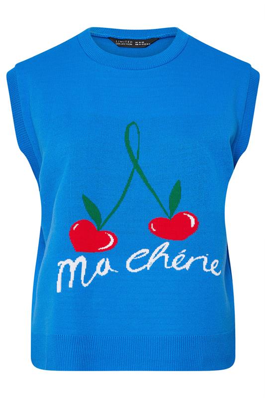 LIMITED COLLECTION Plus Size Blue Cherry Knitted Vest Top | Yours Clothing 5