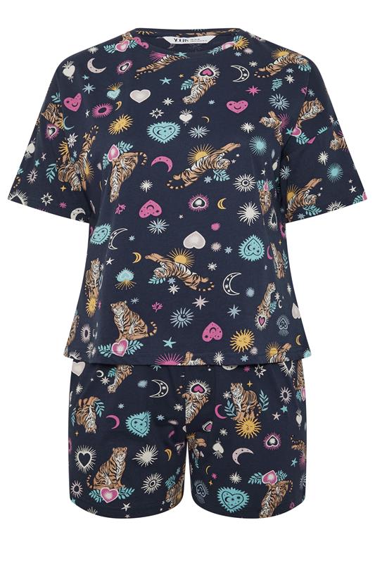 YOURS Plus Size Navy Blue Celestial Short Sleeve Pyjama Set | Yours Clothing 5