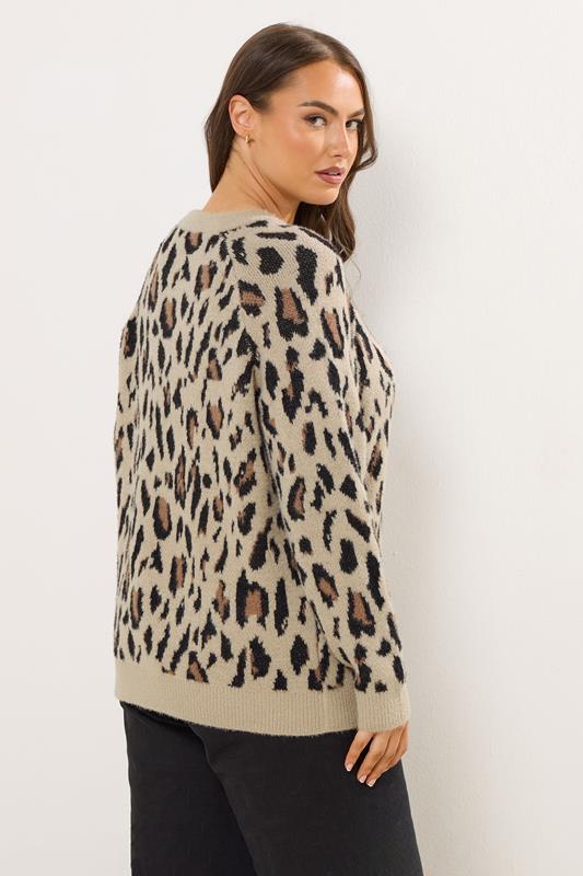 YOURS Plus Size Natural Brown Soft Touch Leopard Jumper | Yours Clothing 2