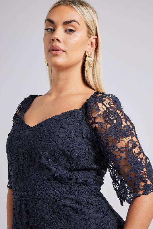 YOURS LONDON Curve Navy Blue Crochet Lace Dress | Yours Clothing 5