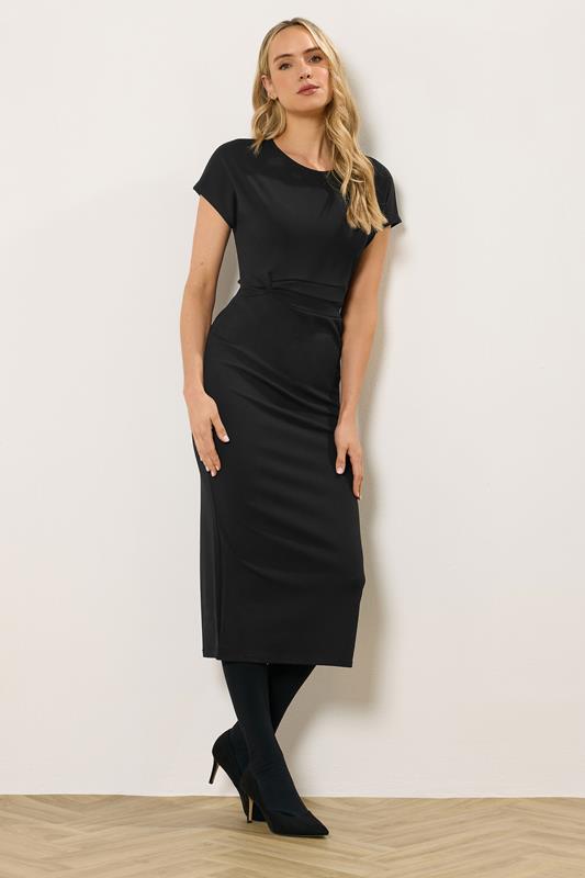 LTS Tall Women's Black Twist Short Sleeve Midi Dress | Long Tall Sally 1