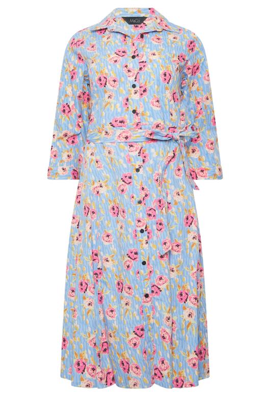 M&Co Blue Floral Print Tie Waist Shirt Dress | M&Co 6