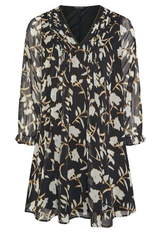 EVANS Plus Size Black Floral Pintuck Stud Detail Blouse | EVans  5