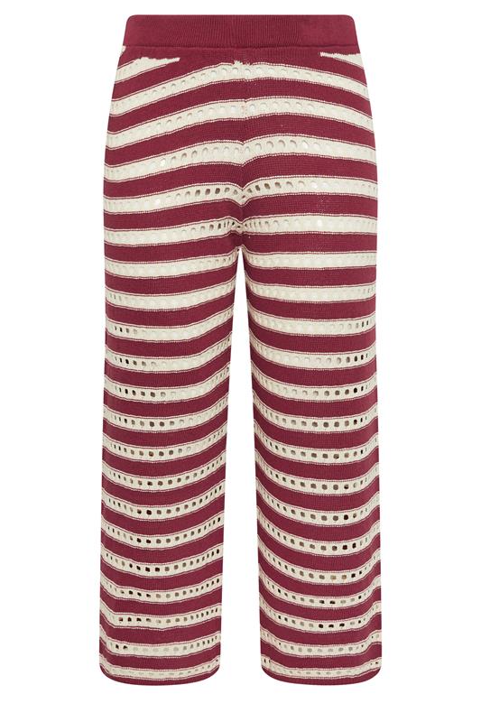 LIMITED COLLECTION Plus Size Burgundy Red Stripe Crochet Wide Leg Trousers | Yours Clothing 5