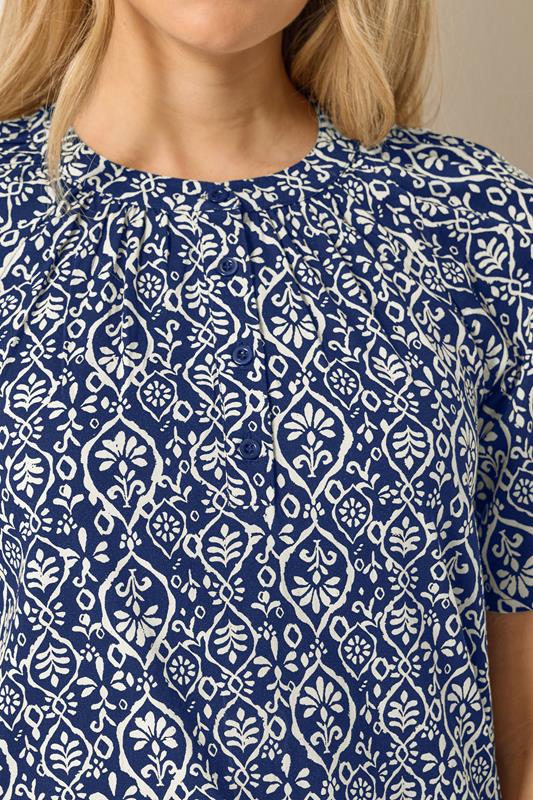 LTS Tall Navy Blue Geometric Placket Blouse | Long Tall Sally 4