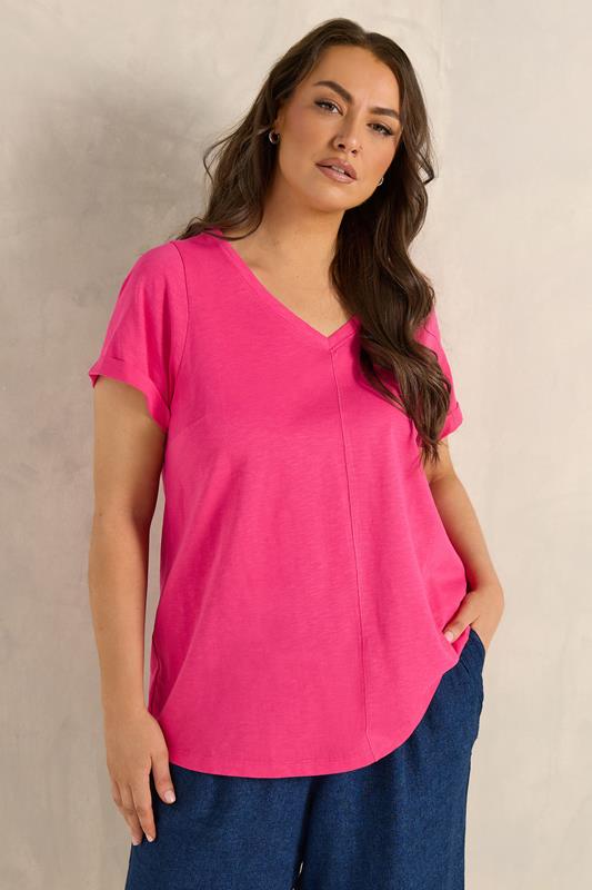 EVANS Curve Hot Pink Cotton T-Shirt