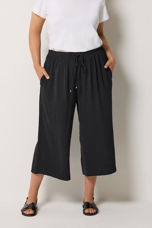 YOURS Curve Black Cropped Twill Culottes