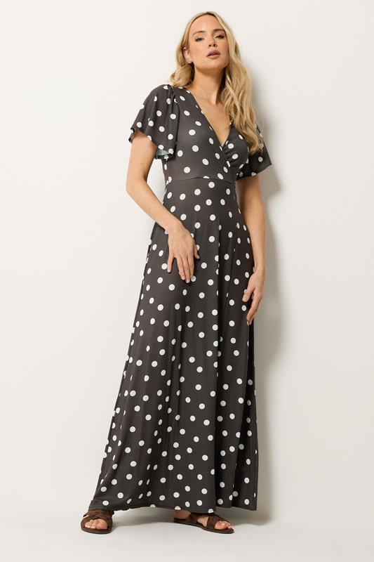 LTS Tall Chocolate Brown Polka Dot Wrap Maxi Dress