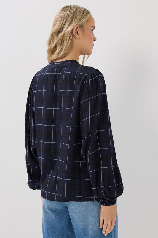 LTS Tall Navy Blue Check Tie Front Blouse | Long Tall Sally 2
