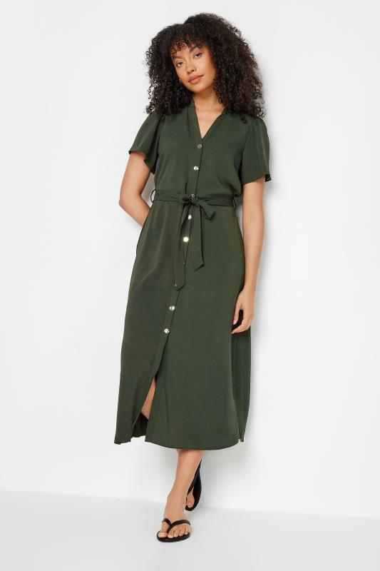Women's  M&Co Khaki Green Button Through Midi Dress