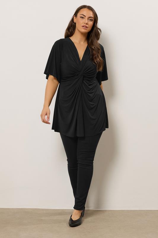 EVANS Plus Size Black Twist Front Angel Sleeve Top | Evans   4