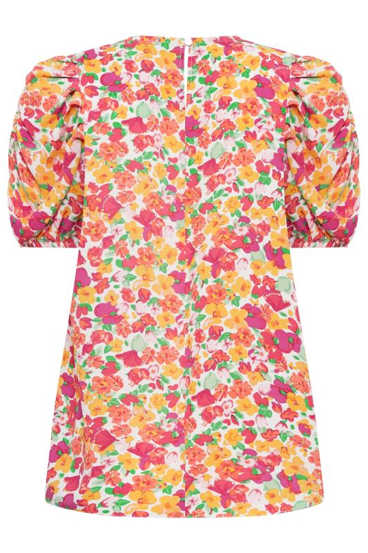 M&Co White & Pink Floral Print Puff Sleeve Blouse | M&Co  7