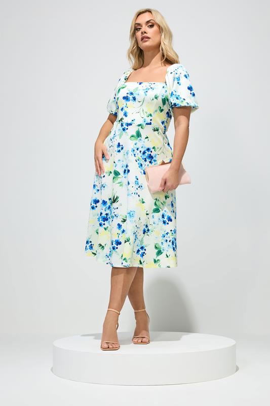 YOURS LONDON Curve White Floral Square Neck Dress