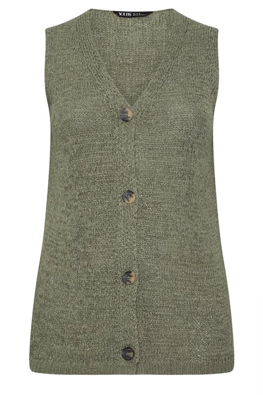 YOURS Plus Size Green Button Through Knitted Waistcoat | Yours Clothing 6