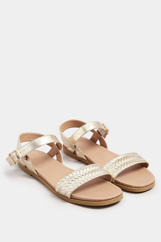  Yours Gold Faux Leather Woven Sandals In Extra Wide EEE Fit