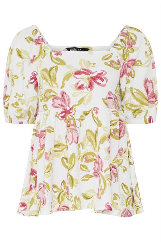 YOURS Plus Size White Floral Peplum Top | Yours Clothing 7