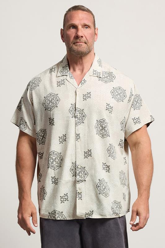 JACK & JONES Big & Tall Natural Abstract Print Short Sleeve Shirt | BadRhino 1