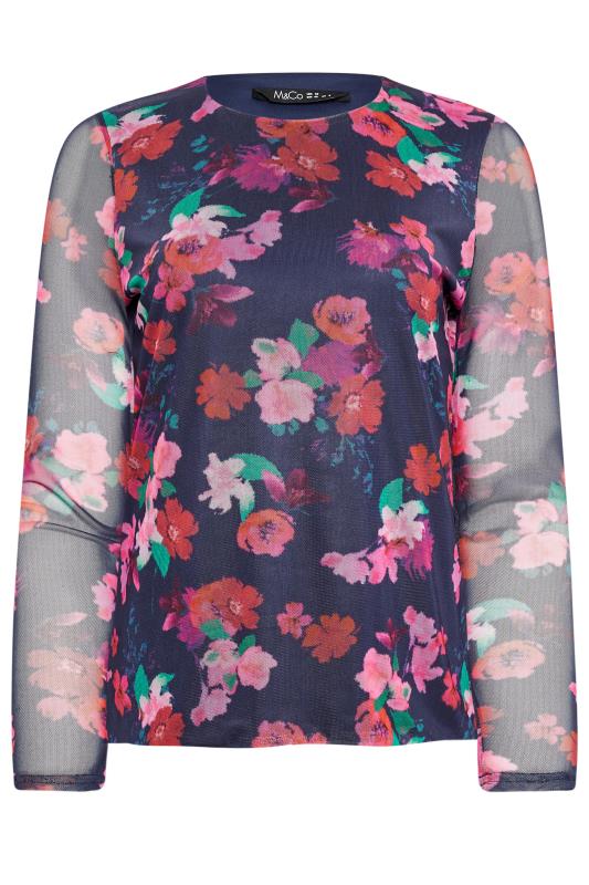 M&Co Pink Floral Print Mesh Long Sleeve Top | M&Co 5