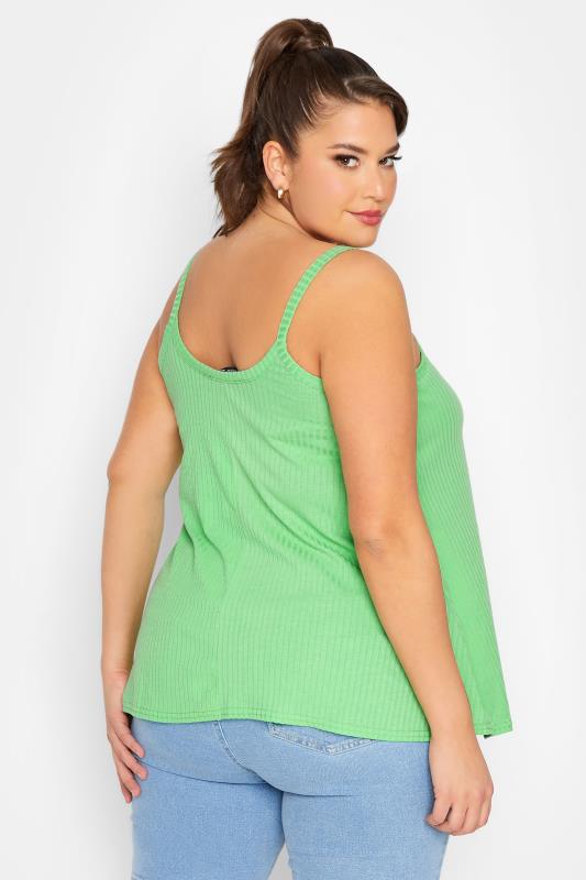 LIMITED COLLECTION Plus Size Green Ribbed Button Cami Top | Yours Clothing  3