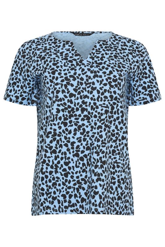 M&Co Blue Leopard Print Notch Neck Cotton T-Shirt | M&Co 5