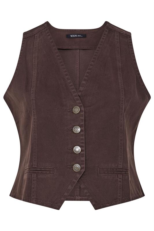 YOURS Plus Size Chocolate Brown Denim Waistcoat | Yours Clothing 5