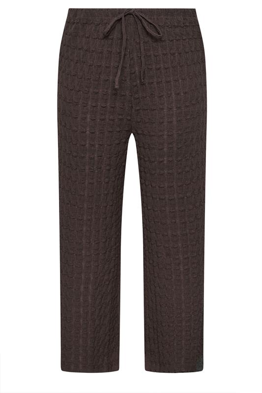 YOURS Plus Size Chocolate Brown Bubble Textured Wide Leg Trousers | Yours Clothing 5