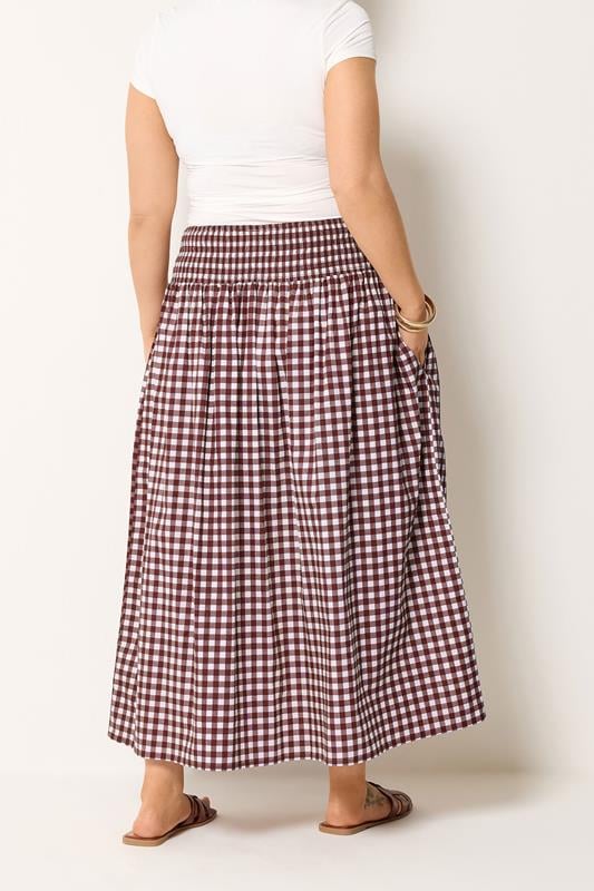 YOURS Plus Size Burgundy Red Gingham Maxi Skirt | Yours Clothing 4