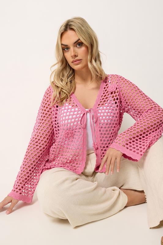YOURS Plus Size Pink Flower Applique Cardigan | Yours Clothing 1