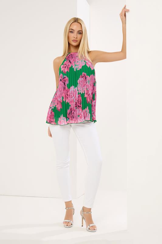 STAR Green Floral Pleated Halterneck Top | StarByJM 1