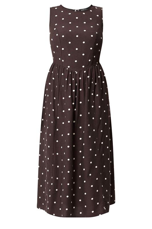 YOURS Plus Size Chocolate Brown Polka Dot Linen Maxi Dress | Yours Clothing 5