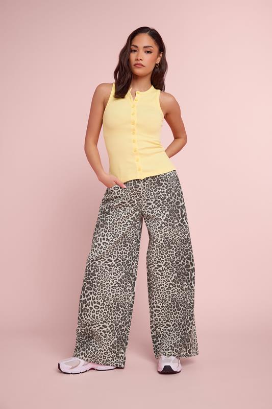  PixieGirl Petite Light Brown Leopard Print Wide Leg Jeans