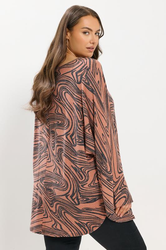 YOURS Plus Size Orange Abstract Print Soft Touch Jumper | Yours Clothing 2