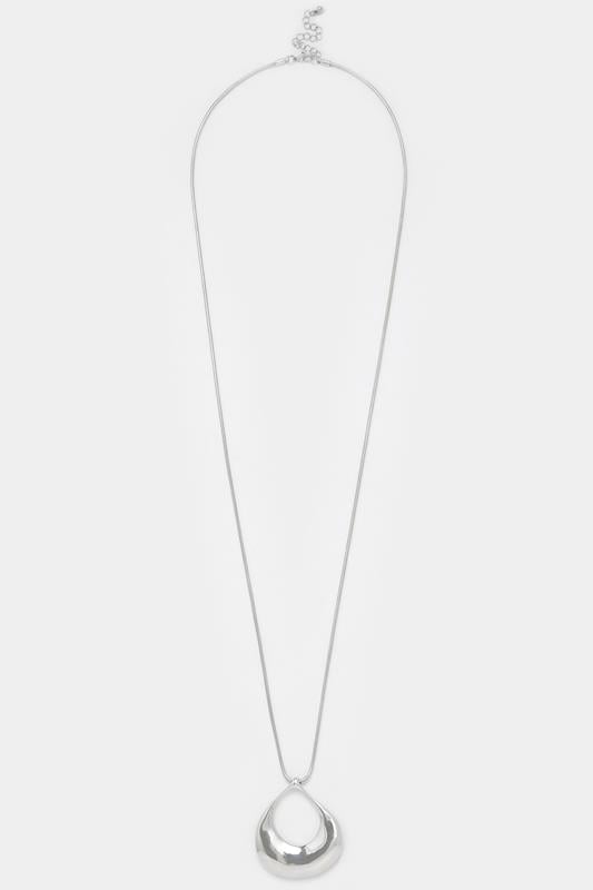 Silver Tone Long Teardrop Pendant Necklace | Yours Clothing 1