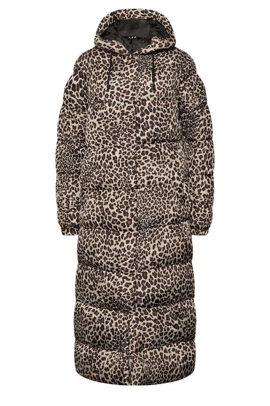 LTS Tall Womens Beige Brown Leopard Print Longline Puffer Coat | Long Tall Sally 7