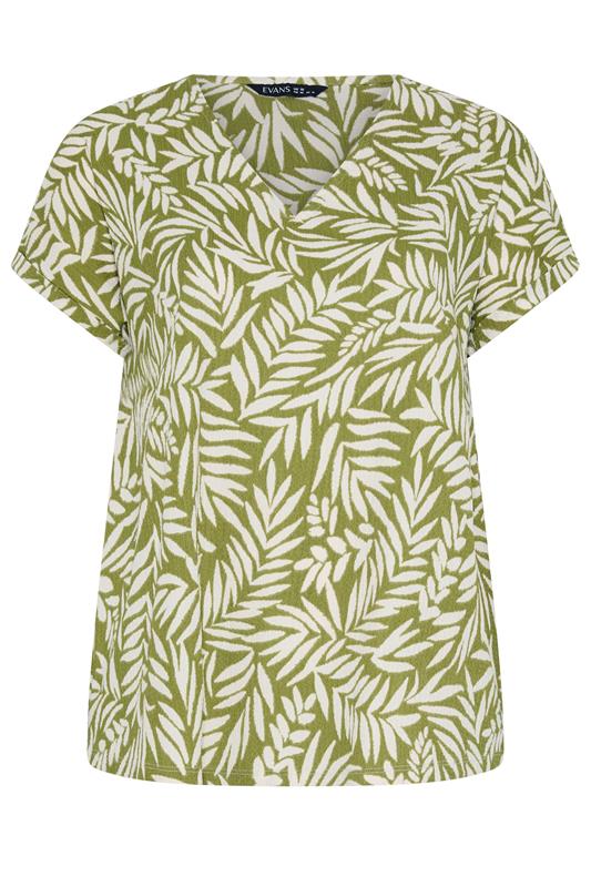 EVANS Plus Size Green Leaf Print Crinkle Blouse | Evans 5