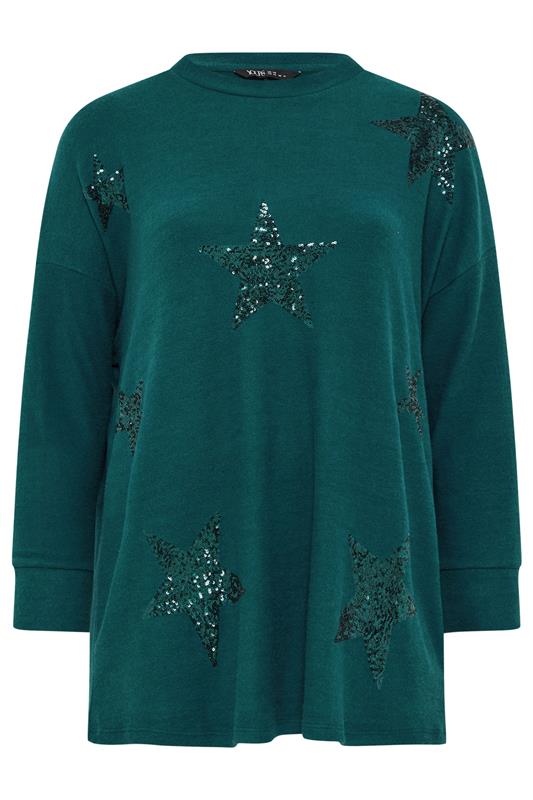 YOURS Plus Size Teal Green Sequin Embellished Star Jumper | Yours Clothing 5