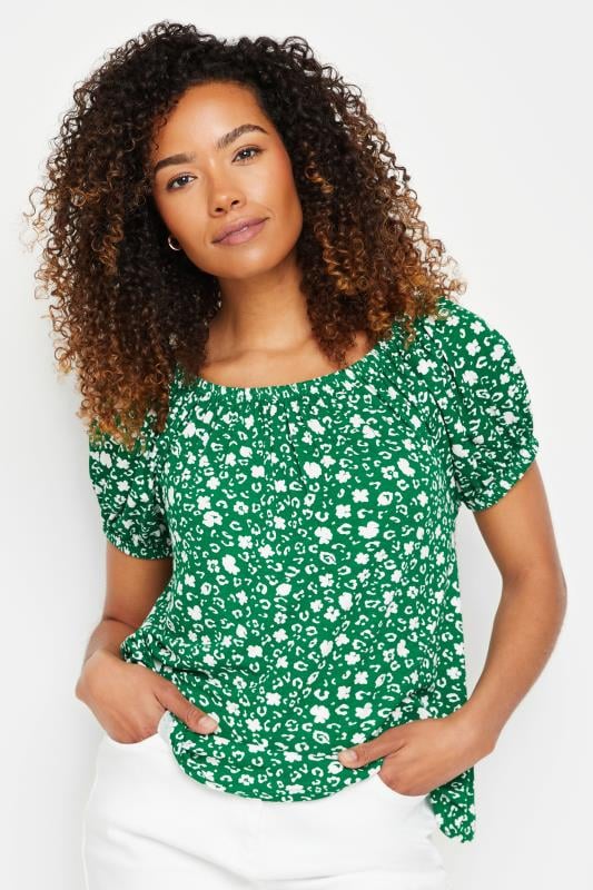 Women's  M&Co Green Floral Print Short Sleeve Boho Top