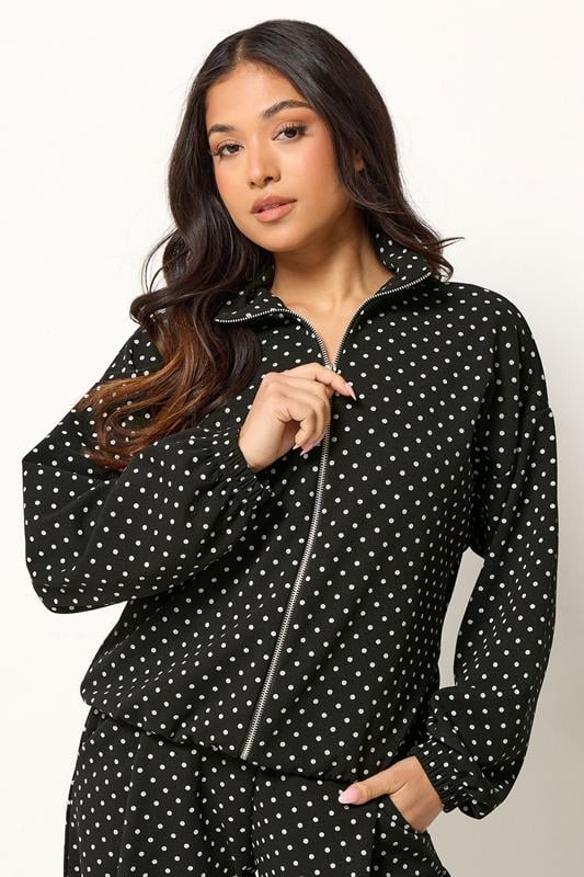PixieGirl Petite Black Polka Dot Funnel Neck Jacket
