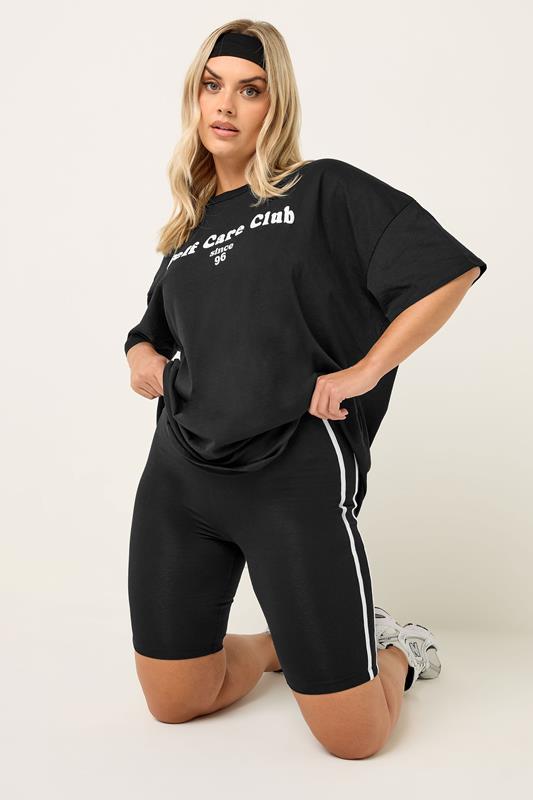 YOURS ACTIVE Curve Black Side Contrast Stripe Shorts