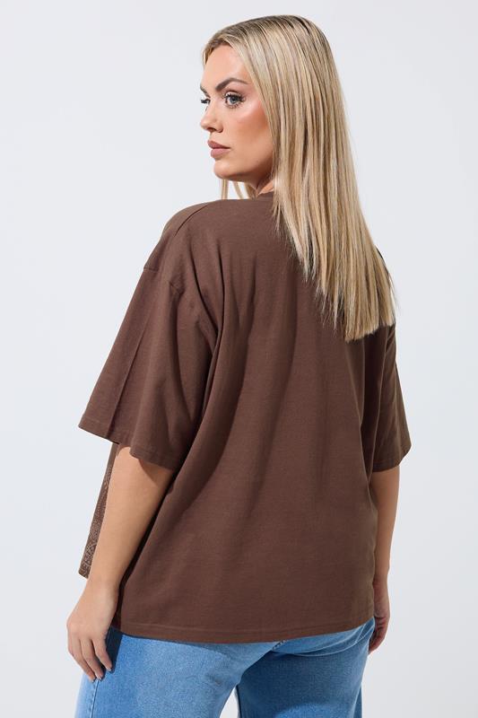 LIMITED COLLECTION Plus Size Chocolate Brown Floral Print T-Shirt | Yours Clothing 2