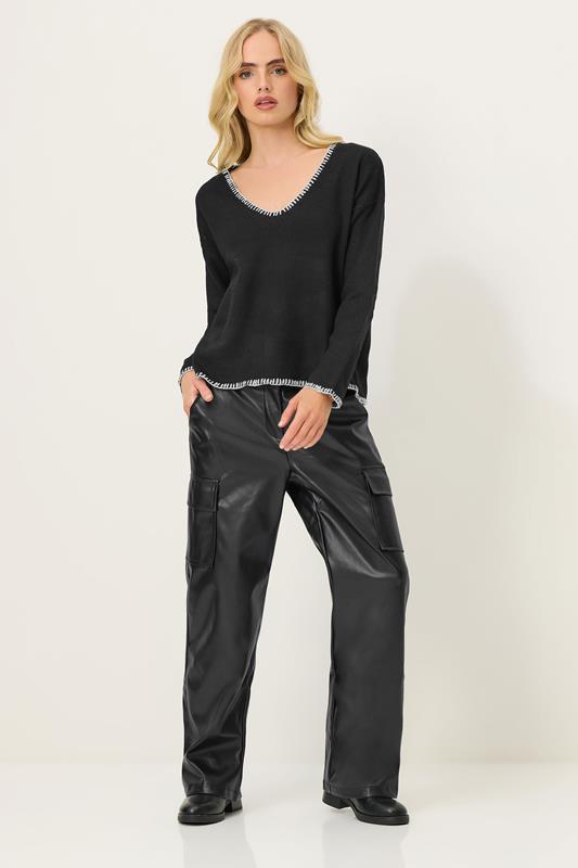 PixieGirl Petite Women's Black Knitted Contrast Stitch Jumper | PixieGirl 1