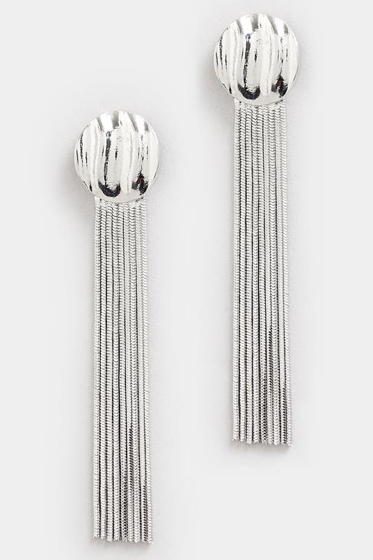 Silver Tone Textured Tassel Earrings | Yours Clothing 1